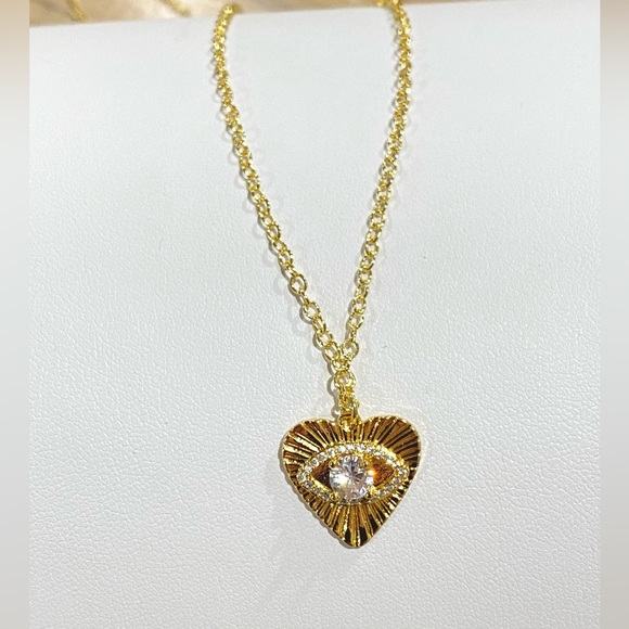 Armeni Golden Eye 18k gold plated heart evil eye rhinestone crystal necklace - Picture 2 of 2